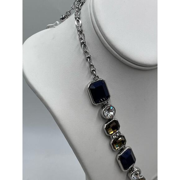 Lia Sophia Drama Club Blue Yellow Rhinestone Silver Tone Necklace Earring Set - Picture 4 of 14